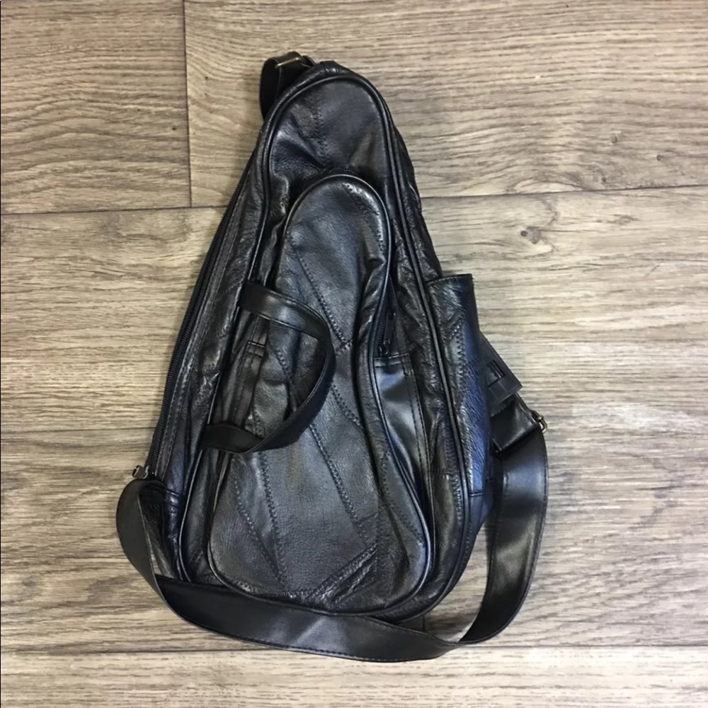 Black Leather Carry All Crossbody Bag